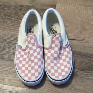 Vans Kids Pink and White Checkered Slip-On Sneakers